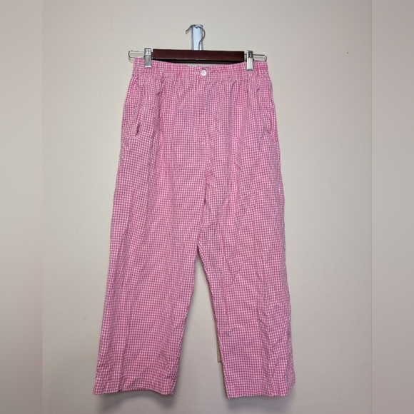 Karen Scott Pants - Karen Scott Pink Gingham Pants 10P Petite Pull-On Cotton Elastic Waist Summer Cr